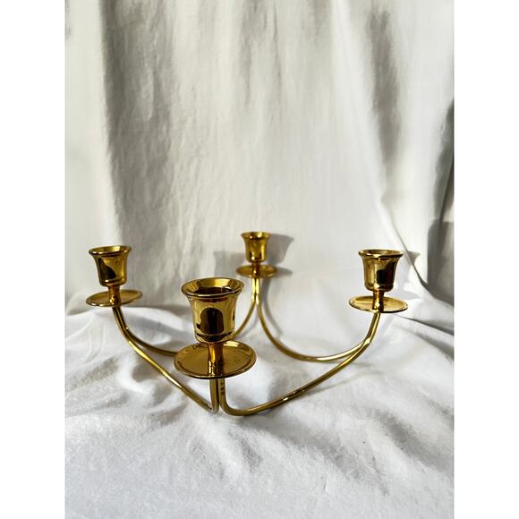 Vintage minimalist  brass 4 candle quartet candle holder dining table home decor - Picture 2 of 11